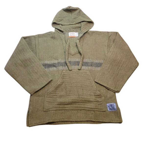 Mexican Baja Hoodie Pullover M Green Woven Drug Rug Surf Jacket – EUC - Picture 1 of 7